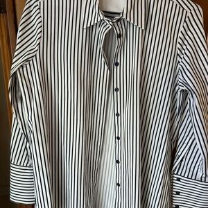Mela Purdie Black and White Vertical Stripe Blouse wide cuff.